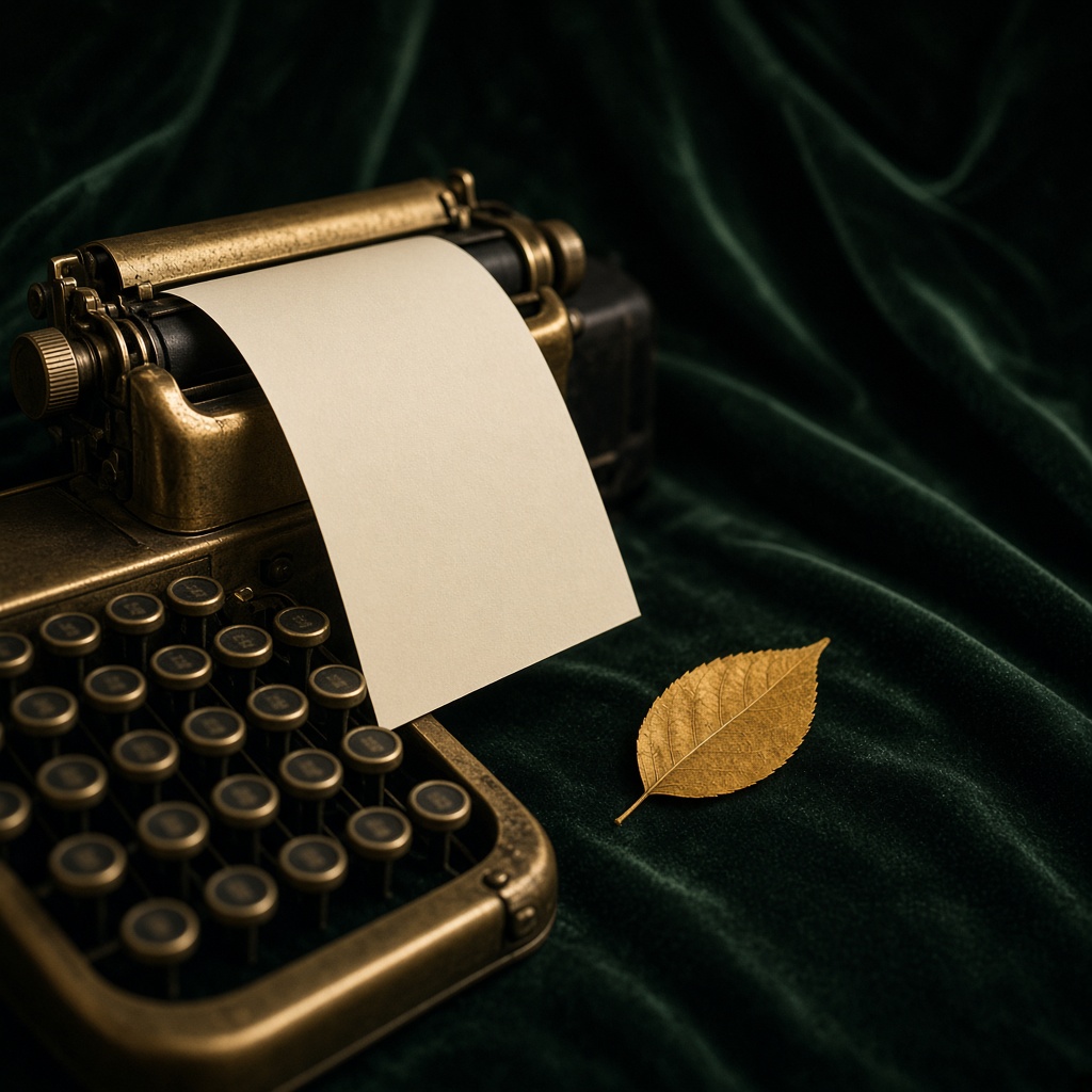 A typewriter on dark green velvet