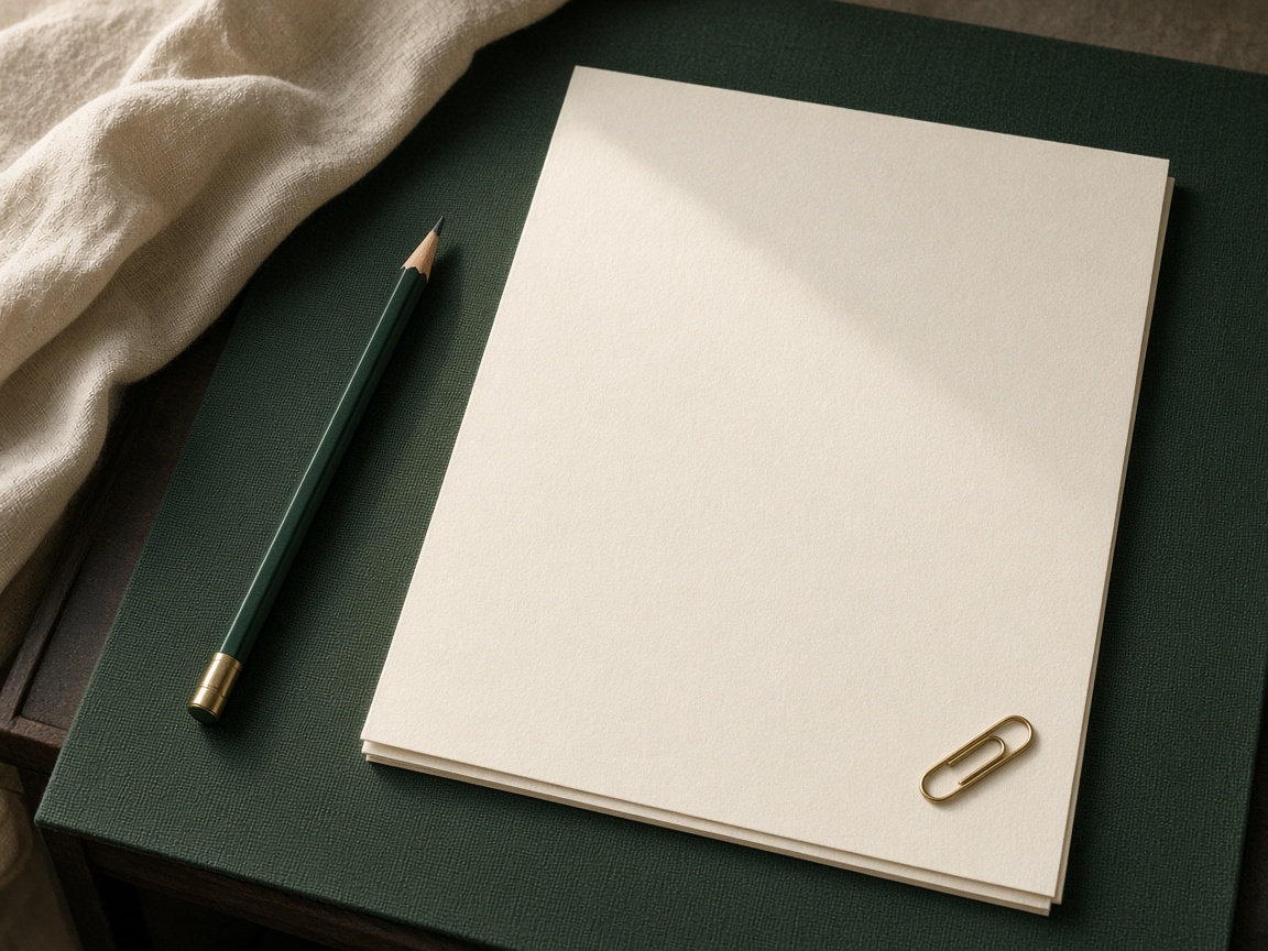 A green pencil beside blank manuscript pages